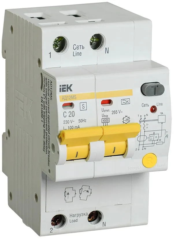 Диф. автомат АД12MS 2Р 25А 100мА IEK MAD123-2-025-C-100