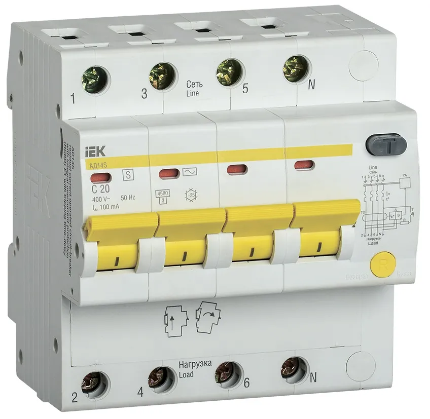 Диф. автомат АД14S 4Р 32А 300мА IEK MAD13-4-032-C-300