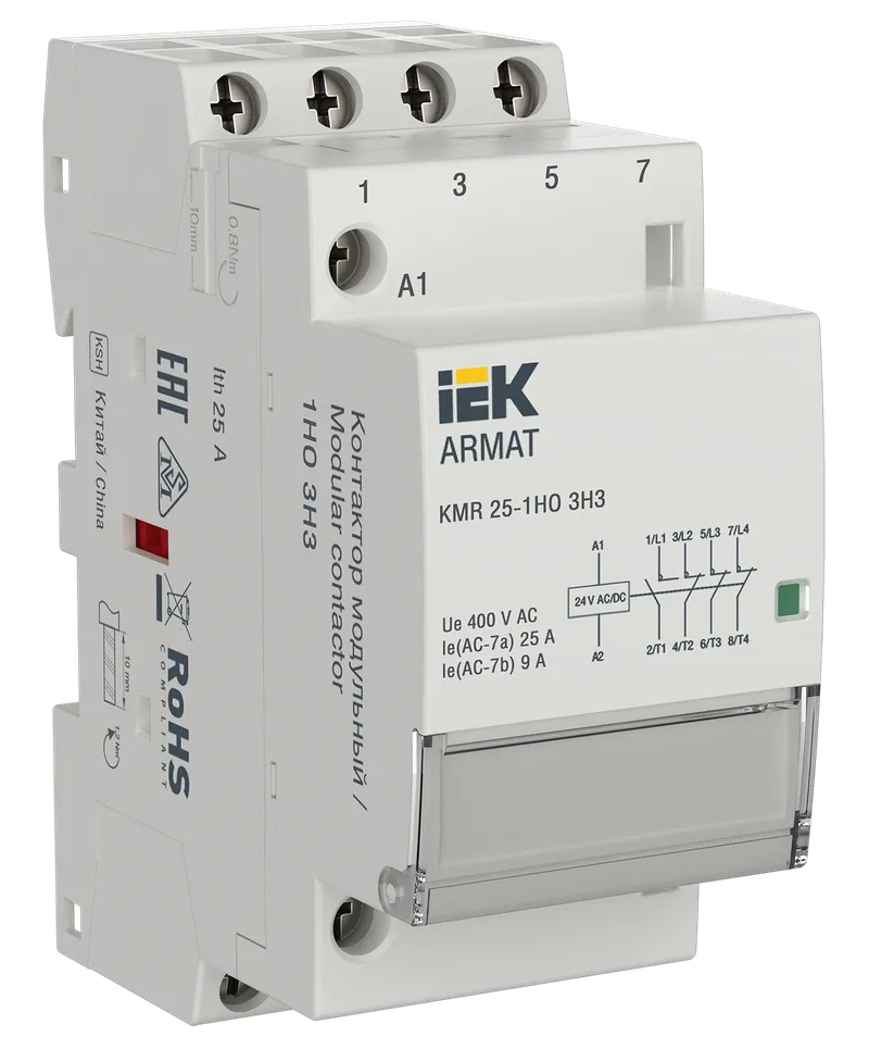 ARMAT Контактор модульный KMR 25А 24В AC/DC 1НО 3НЗ IEK купить