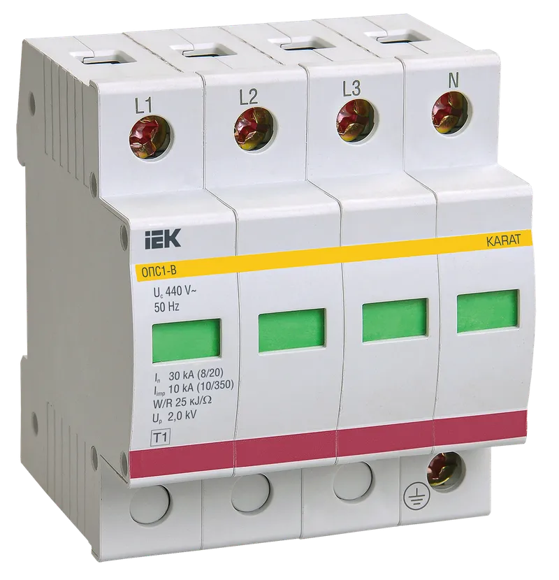Ограничитель импульсных перенапряжений ОПС1-C 4P In=20kA Un=400B Im=40kA IEK купить
